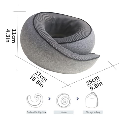 Cloud Sleep Travel Pillow｜360° Adjustable Neck Pillow for Airplane & Office｜NASA Memory Foam｜Free Eye Mask & Earplugs (Grey) - color: Grey