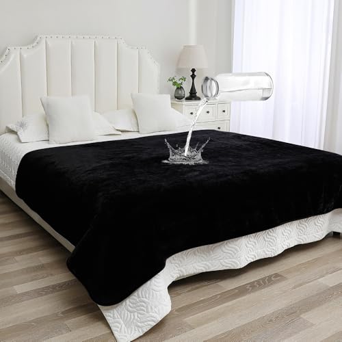 Waterproof Blanket for Beds – Ideal for Couch & Pets Splash Proof Sherpa Throw, Leakproof TPU Layer, Stain Resistant Washable Bed Protector – Black, 90"x 80" - color: Black, size: 90"Lx80"W