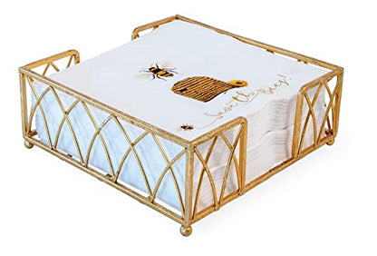 Boston International Arch Design Lunch Napkin Holder Caddy, Gold Leaf - color: Gold Leaf, size: 6.75 x 6.75-Inches