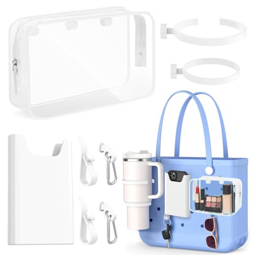 3 Packs Clear Bogg Beach Tote Bag with 2 Pack Insert Hooks Accessories for Bogg Bags Travel Makeup Clean Toiletry Brush Organizer Cosmetic Divider Storage Inner Pouch - color: Phone cup holder set of white