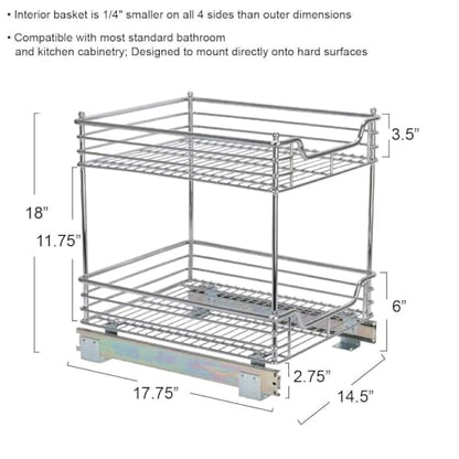 Household Essentials Chromed Steel 2-Tier Artisan Pull-Out Organizer - size: 14.25" - Standard, style: 2-Tier