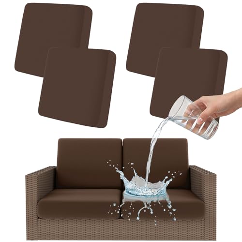 Smiry Waterproof Patio Cushion Covers, Stretch Outdoor Couch Slipcovers Replacement Washable Furniture Protector Sofa Chair Seat Cover for Dogs and Pets (4 Pcs, Coffee) - color: Coffee, size: 4PCS