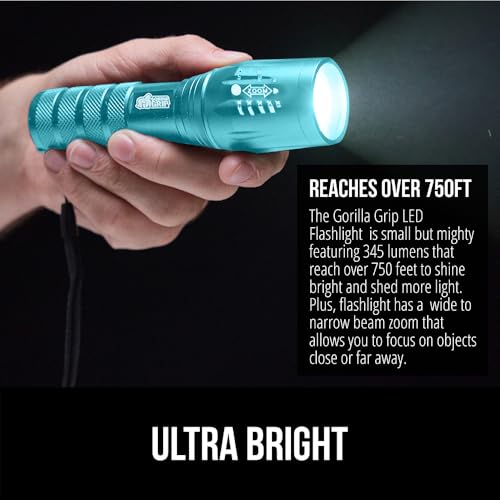 GORILLA GRIP Powerful LED Tactical Flashlight, 750 FT High Lumens 5 Adjustable Modes, Water Resistant, Ultra Bright Zoom Flashlights, Small Mini Flash Light, Camping, Night Dog Walking, Turquoise - color: Turquoise