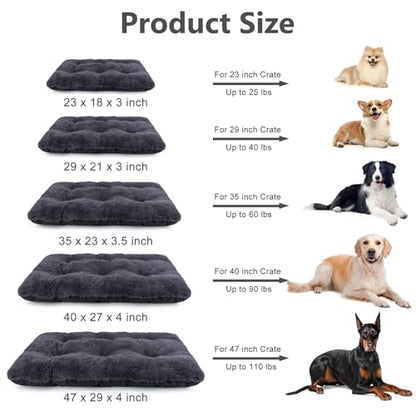 JOEJOY Dog Bed Crate Pad, Deluxe Plush Washable Dog Beds Fulffy Soft Kennel Pad Anti-Slip Pet Sleeping Mat for Small Dogs, 23" x 18", Grey - color: Dark Grey, size: S(23"x18"x3")