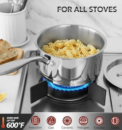 MICHELANGELO Stainless Steel Saucepan Set with Stainless Lids, Tri-Ply Bottom Sauce Pan with Lid, Sauce Pot Set 1QT & 2QT, Nonstick Saucepan, Dishwasher Safe - size: 1+2 QT