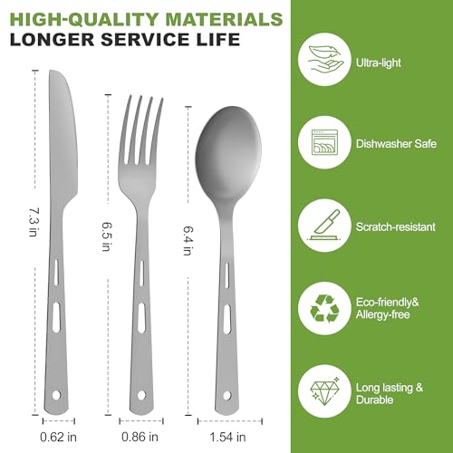 Pure Titanium Travel Utensils with Case, Ultra-Light Ti Portable Champing Essential Cutlery Set, Knife Fork Spoon Reusable Flatware Sets for Camping Picnic Outdoor Hiking, Lunch Box for Men