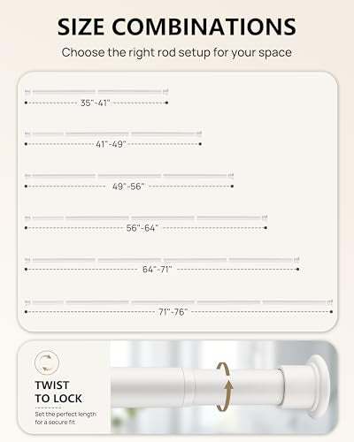 Tension Curtain Rod by EZFurni, 35 to 76 Inches, Spring Loaded Curtain Rods No Drilling, Renter Friendly Tension Rod for Closet, Window, Bathroom, Anti-slip, Screwless, White - color: White, size: 35-76 Inches