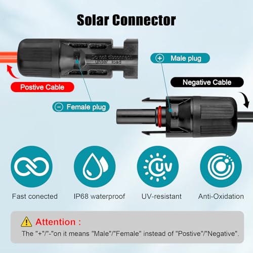 10 AWG Solar Extension Cable 8FT Black + 8FT Red, 10 Gauge Solar Panel Wire Male to Female Tinned Copper Wire for Solar Panel, Automotive, RV, Boat, Outdoors - size: 10AWG 8FT