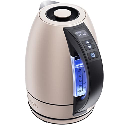 Chefman Electric Tea Kettle, 1.8 Liter Hot Water Electric Kettle Temperature Control Water Boiler with 5 Presets, Tri-Colored LED Lights, Keep Warm, Automatic Shutoff, Rose - color: Rose, style: Stainless Steel