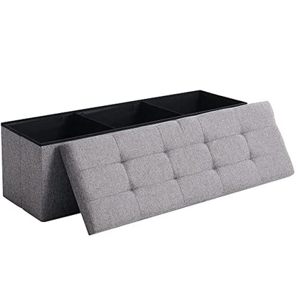 45.3 Inches Foldable Seat Footrest Shoe Bench End of Bed Storage with Flipping Lid, 166L Upholstered Tufted Bench, Linen Fabric Grey - color: Light Grey, size: 45.3" Flip