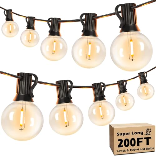 Brightever 200FT Outdoor String Lights Dimmable LED Outside Patio Lights with 100+4 Shatterproof G40 Globe Edison Bulbs, Connectable Commercial String Hanging Lights for Backyard Party Porch Garden - size: 200FT