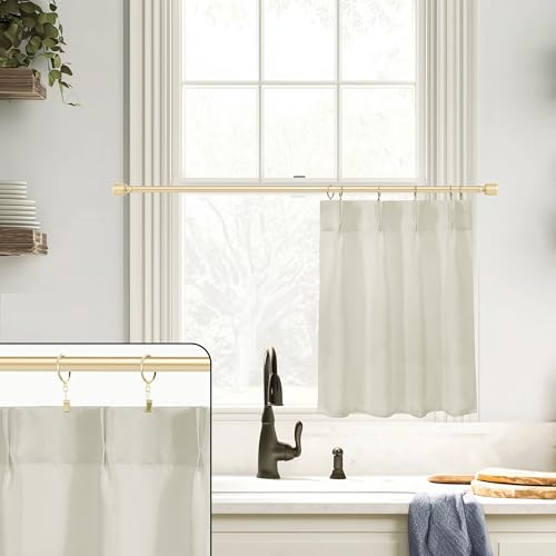 Lino Rosa Small Window Curtains 20 Inch - Pinch Pleat with Gold Clip Rings, Half Curtains for Kitchen, Bathroom & Laundry Room, 24" W x 20" L - color: Cream, size: 24"W x 20"L (Pack of 1)