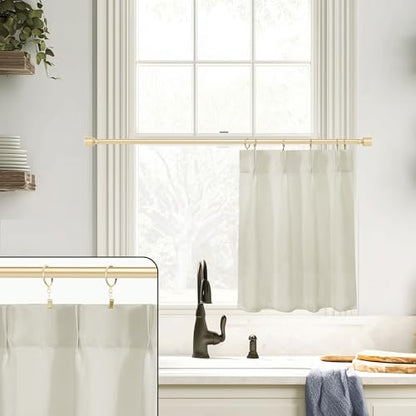 Lino Rosa Small Window Curtains 20 Inch - Pinch Pleat with Gold Clip Rings, Half Curtains for Kitchen, Bathroom & Laundry Room, 24" W x 20" L - color: Cream, size: 24"W x 20"L (Pack of 1)