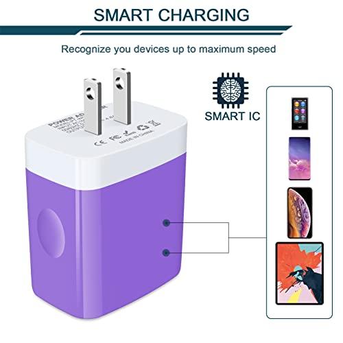 Wall Charger, USB Charger Adapter, 4.8A 4Multi Port Fast Charging Station Power Base Block Plug Cube Brick for iPhone, iPad, Samsung Galaxy, Moto, Google Pixel, Kindle Fire Plug Cargador Carro - color: Purple