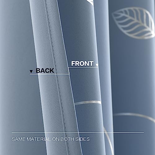 BUHUA Heat Blocking Curtains, Black Out Curtains 63 Inch Long 2 Panels Burg, Soundproof Curtains with Silver Leaf Printed (52 x 63 Inch, Baby Blue, Set of 2 Panels) - color: Silver Leaf /Baby Blue, size: 52"W x 63"L (Pack of 2)