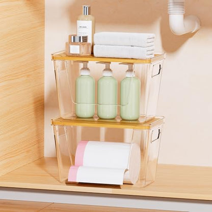 Delamu Acrylic Trash Bag Holder, 3 Pack Stackable Garbage Holder for 4-33 Gallon Bags, Clear Organizer Bins for Under Sink Organization, Pantry Storage, Cabinet, Kitchen, Laundry, Bathroom - size: XL-3 Pack
