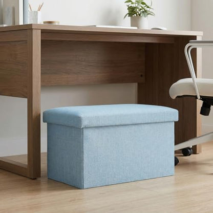 HOZEON 3 Pack 15.7 x 9.8 x 9.11 Inches Folding Storage Ottoman, Blue Rectangle Footrest Seat, Multifunctional Foot Stool for Living Room, Office, Traveling, Fishing, Camping - color: Blue