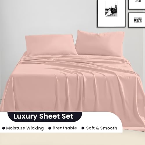 SGI bedding Full XL Bed Sheets Set – Premium 600 TC Egyptian Cotton, Crisp & Cooling Sateen Weave, Extra Soft Hotel Collection, Fits Mattresses Up to 16 Inch Deep, Breathable & Long Lasting – Peach - color: 07 - Peach, size: Full XL