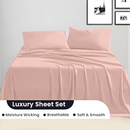 SGI bedding Full XL Bed Sheets Set – Premium 600 TC Egyptian Cotton, Crisp & Cooling Sateen Weave, Extra Soft Hotel Collection, Fits Mattresses Up to 16 Inch Deep, Breathable & Long Lasting – Peach - color: 07 - Peach, size: Full XL