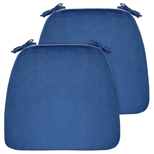 Chair Cushions Set of 2, D-Shaped Seat Cushion for Chair, Non Slip Chair Pads with Ties, 17" x 16" x 2", 40D Foam, Removable Washable Cover, Seat Cushions for Kitchen Chairs, Velure Royal - color: Royal Blue Velure, size: 2 Pack
