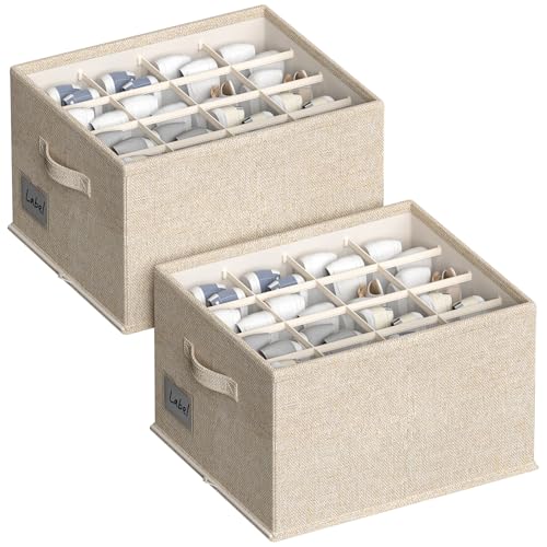 2 Pack Shoe Organizer for Closet, Fits 16-32 Pairs Fabric Shoe Storage Bins Large Shoe Box Storage Containers with Bottom Support for Shoes Space Saving Shoes Holder (Beige, 19.7*15.7*11.8in) - color: Beige, size: 19.7*15.7*11.8in