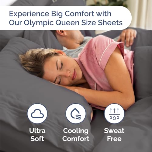 Olympic Queen Sheet Set 66x80 - 4 Piece RV Olympic Queen Size Sheets - Soft, Breathable & Cooling - Fits 14” to 16" Mattress w/ Deep Pockets - Comfy Luxury Bedding - Fade & Wrinkle Free - Dark Grey - color: 07 - Dark Grey, size: Olypmic Queen