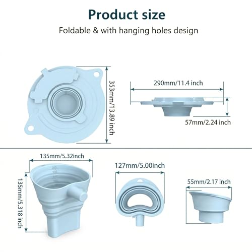 3-Piece Set: Silicone Flour Funnel & Bowl Cover for KitchenAid Mixer 4.5-5 Qt Tilt-Head, Splash Guard Lid with Foldable Measuring Cup for Dough Proofing & Mixing, KitchenAid Mixer Accessori（Blue) - color: Blue