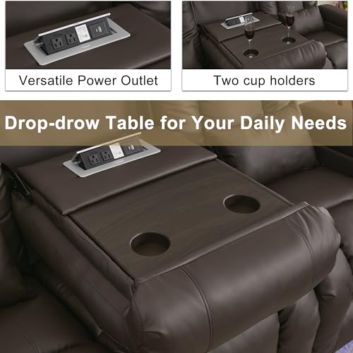 URRED Power Loveseat Recliner Sofa with Massage and Heat, Wall Hugger Reclining Loveseat with Console, RV Couch Home Theater Seating with LED Lights for Living Room (Dark Brown, 76.8" - 3 Seats) - color: Dark Brown, size: 76.8" - 3 Seats