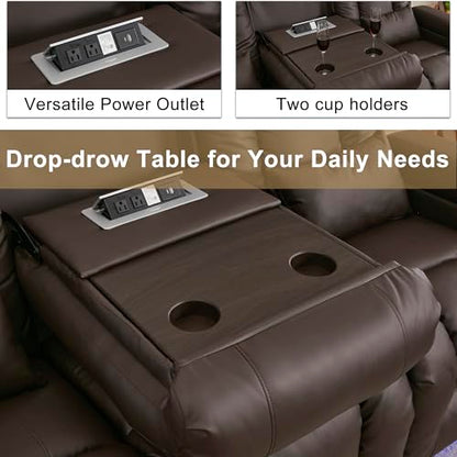 URRED Power Loveseat Recliner Sofa with Massage and Heat, Wall Hugger Reclining Loveseat with Console, RV Couch Home Theater Seating with LED Lights for Living Room (Dark Brown, 76.8" - 3 Seats) - color: Dark Brown, size: 76.8" - 3 Seats