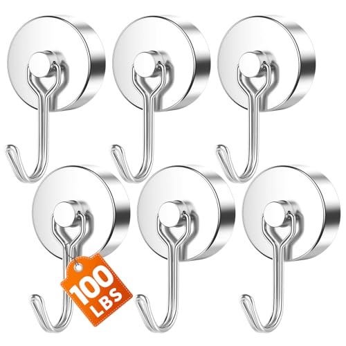 FINDMAG 100lbs+ Magentic Hooks Heavy Duty, Super Strong Magnetic Hooks for Cruise Essentials, Neodymium Magnets with Hooks for Hanging, Camper, Ceiling, Toolbox, Fridge, Beach Vacation, 6 Pack, Silver - color: Silver, size: 6Pack 100Lbs+