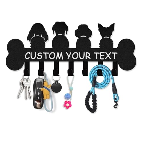 Dyoart Custom Wall Pet Organizer w/ Dog Leash Hook, Bone Design, Key Holder & Hooks w/ Name Plate - Decorative Gift for Dog Lovers - color: 03 Dog