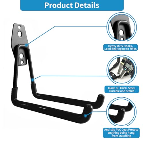 GeeWatom Garage Storage Utility Hooks，Garage Garden Tool Organizer，Steel Wall Mount Hooks, Large Garden U Hooks （2 Pack） - color: Black
