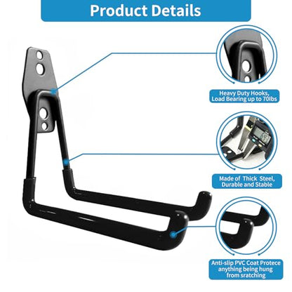 GeeWatom Garage Storage Utility Hooks，Garage Garden Tool Organizer，Steel Wall Mount Hooks, Large Garden U Hooks （2 Pack） - color: Black