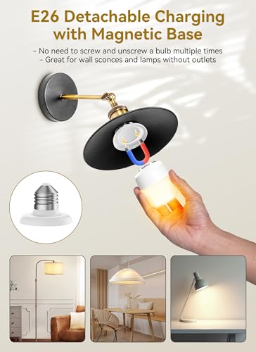Minetom E26 Rechargeable Light Bulbs with Remote and Timer, Battery Backup Bulb with 12 Colors and Brightness Dimmable, 2300mAh 40W Equivalent LED Light Bulbs for Lamps Sconces Camping, 4 Pack - size: 4 Pack