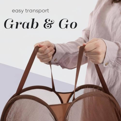 Handy Laundry Collapsible Mesh Pop Up Laundry Hamper with Side Pocket, Breathable & Space-Saving Foldable Basket for Clothes, Toys, Travel, Storage, 14 x 13 x 24 in, Brown - color: Brown