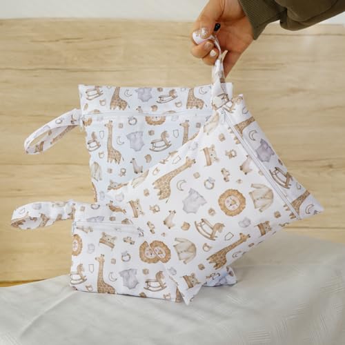 Happy Flute 3 Set Wet Bag Storage Bag Zipper Waterproof Washable | Travel Bags, Beach, Pool, Gym Bag for Cloth Diaper, Swimsuits & Wet Clothes(EF545) - color: EF545