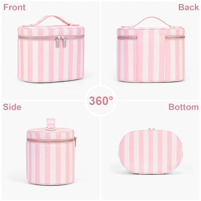 YFGBCX Checkered Makeup Bag Vanity Case with Divider Travel Toiletry Bag Women Cosmetic Bag Makeup Organizer Case - color: Striped-Pink