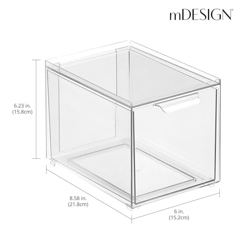 mDesign Plastic Bathroom Organizer Bin w/Pull Out Drawer - Slim Stackable Storage Container for Bathroom Accessories - Perfect for Organizing Bathroom Cabinet - Lumiere Collection - 2 Pack - Clear - size: ‎8x 6 x 4 (Pack of 2)