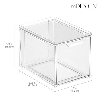 mDesign Plastic Bathroom Organizer Bin w/Pull Out Drawer - Slim Stackable Storage Container for Bathroom Accessories - Perfect for Organizing Bathroom Cabinet - Lumiere Collection - 2 Pack - Clear - size: ‎8x 6 x 4 (Pack of 2)