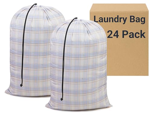 ZPECC Bulk Travel Laundry Bag,Extra Large Heavy Duty Laundry Bags 24 Pack,Washable Dirty Clothes Organizer for Commercial College Dorm Hotel Camping and Home Storage 30x40(Light Purple Checkered) - color: Light Purple Checkered