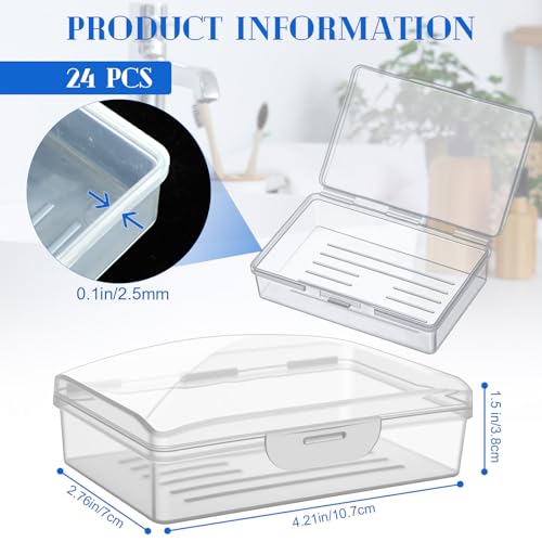 Reallnaive 24 Pcs Travel Soap Container Portable Plastic Soap Boxes Bulk with Lid Homeless Donations Bulk Gym Shower Tour Groups Hotel Outdoor Camping (Clear) - color: Clear