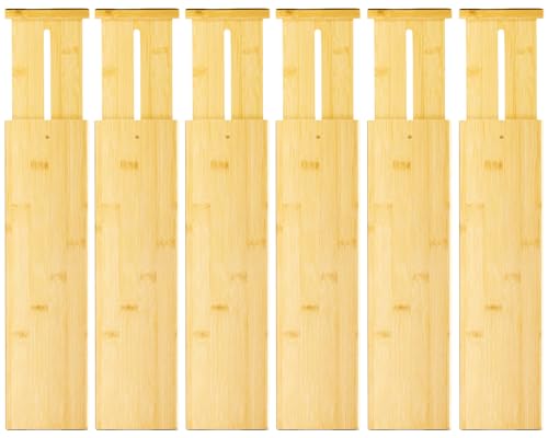 VaeFae 6 Pack Bamboo Drawer Dividers, 4" High Adjustable 11.9-17.1" Clothes Drawer Organizers, Expandable Separators for Bedroom/Bathroom/Kitchen/Office Storage - size: 4''H, 11.9''-17.1''L, 6 Pack