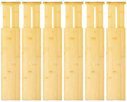 VaeFae 6 Pack Bamboo Drawer Dividers, 4" High Adjustable 11.9-17.1" Clothes Drawer Organizers, Expandable Separators for Bedroom/Bathroom/Kitchen/Office Storage - size: 4''H, 11.9''-17.1''L, 6 Pack