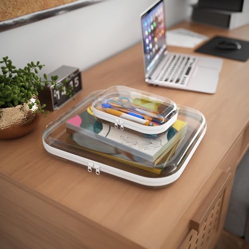 Extra Large 13.7" Heavy Duty Clear Hard Shell Zipper Case 6 Pack, 2x Large, 2x Medium, 2x Small, Clear Travel Makeup Case, Hard Plastic Travel Toiletry & Cosmetic Bag, Toy & Make Up Organizer Pouch - color: White, size: Large