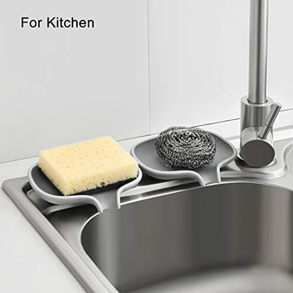 SUBEKYU Silicone Soap Dish for Bathroom,Bar Soap Holder for Shower with Draining Tray, Waterfall Soap Tray for Kitchen Sink, Set of 2 (2 * Gray) - color: 2 * Gray