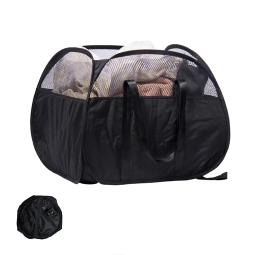 Collapsible Laundry Basket, 90L Foldable Pop Up Laundry Hamper with Reinforced Handles, Tear Proof Mesh Dirty Clothes Hamper for Laundry (Black) - color: Black, size: Square-Tear Proof，1 Pack