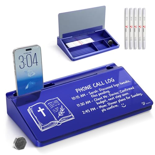 TOWON Navy Small Compact Glass Desktop Whiteboard with Storage, 12 x 7 Inches, Glossy Metallic Paint Mirror Finish Dry Erase Board, Includes 5 Markers, Eraser & Holder for Office Homeschooling Décor - color: Navy