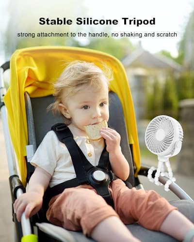 Coohea Stroller Fan Clip on for Baby, 4000mAh Rechargeable Battery Operated, Flexible Tripod, 3 Wind Speed, 360° Rotatable, Small Portable Fan for Car Seat Crib Golf Cart Bike Beach Travel, White - color: White