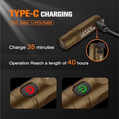 S15 Keychain Flashlight- Super Bright 650 High Lumens,UCB C Rechargeable EDC Pocket Flashlight,Mini Flashlight-Light with Magnetic Suitable for Hiking, Emergency (Brown) - color: Brown
