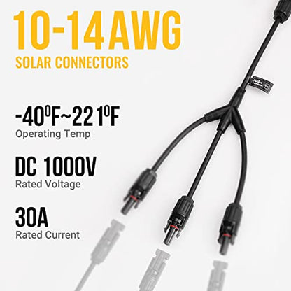 BougeRV Solar Y Branch Connectors Solar Panel Parallel Connectors 1 to 3 Solar Cable Wire Plug Tool Kit (M/FFF and F/MMM) - size: 1 Pair M/FFF and F/MMM